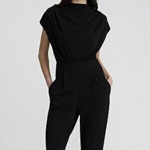 Express Black Draped Neck Cap Sleeve Jumpsuit | Size Large